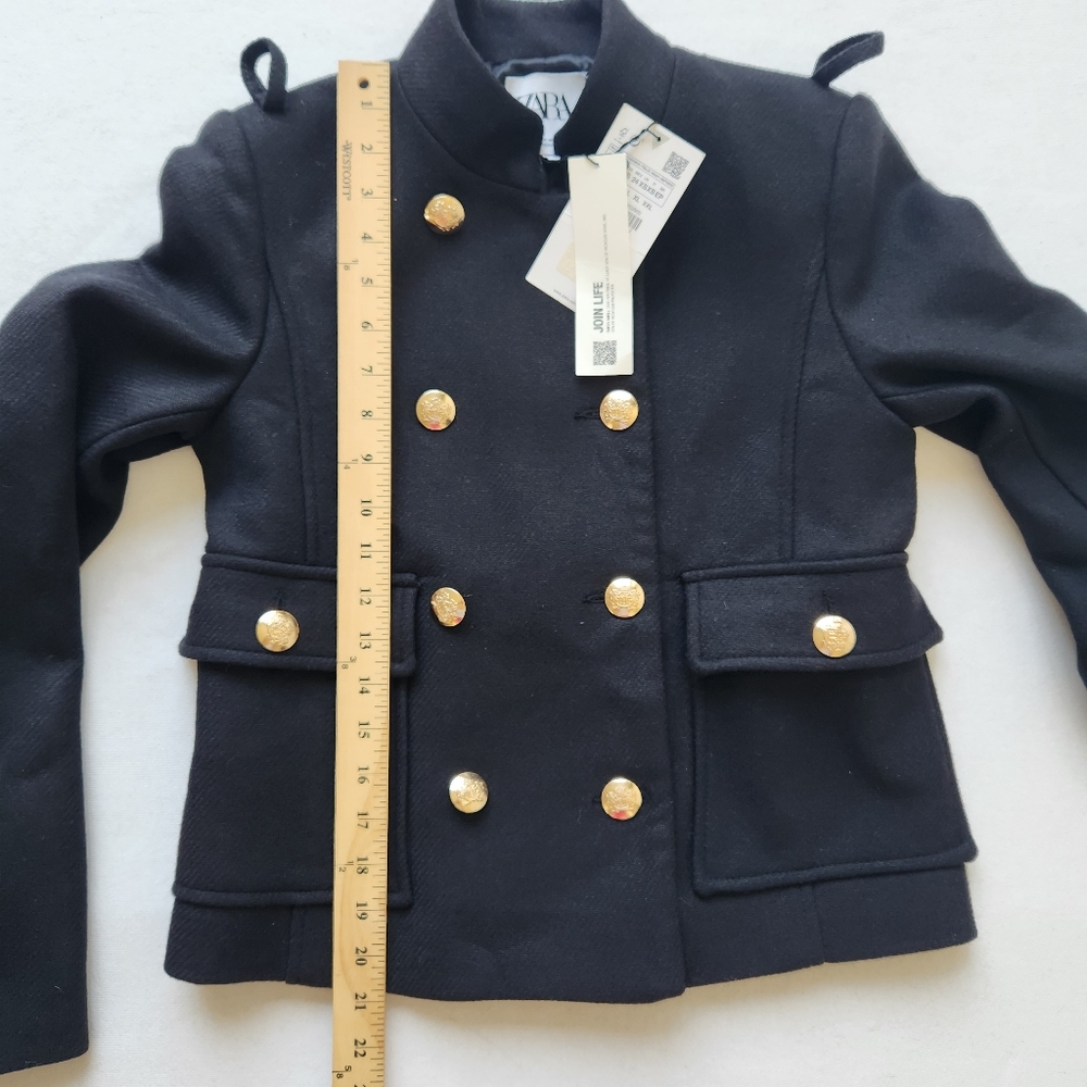 Zara Black Wool Military Jacket Gold Buttons Fall Winter Old Money Glam Preppy - Picture 12 of 13